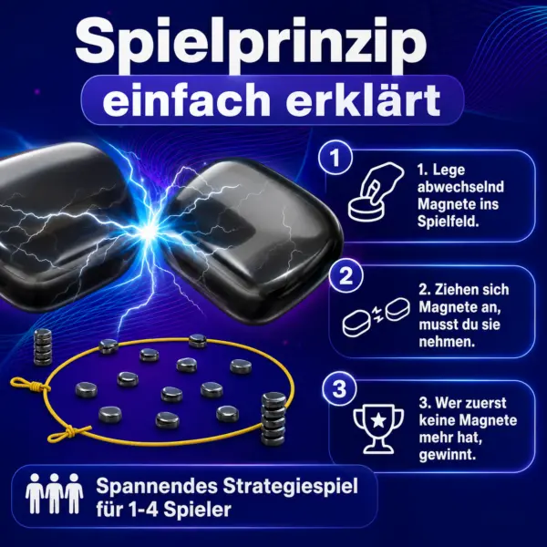 Magnetisches Strategiespiel für Kinder und Erwachsene – Gesellschaftsspiel mit starken Magneten – Denkspiel & Geschicklichkeitsspiel – Familienspiel