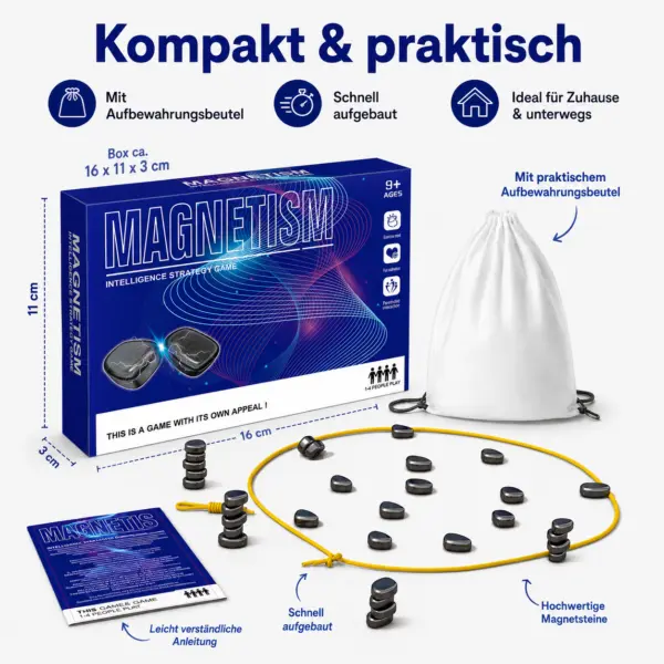 Magnetisches Strategiespiel für Kinder und Erwachsene – Gesellschaftsspiel mit starken Magneten – Denkspiel & Geschicklichkeitsspiel – Familienspiel