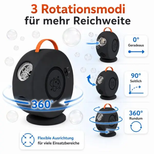 Seifenblasenmaschine Automatisch 90°/360° Drehbar, Elektrisches Blasenspielzeug schwarz