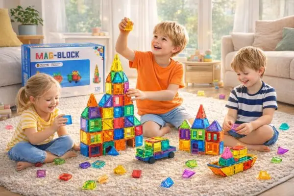 MAG-BLOCK Magnetbausteine 120 Teile – Magnetische Fliesen Set für Kinder ab 3 Jahren – 3D Bauen, Kreativität & Lernen