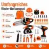 Großes Kinder-Werkzeugset ab 3 Jahren, großes Spielzeug-Werkzeugset mit elektrischer Kettensäge, Bohrmaschine & Kreissäge