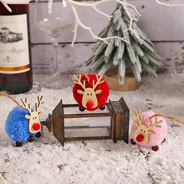 12er Set Weihnachtsanhänger Rentier – bunte Christbaumanhänger Deko aus Plüsch & Holz