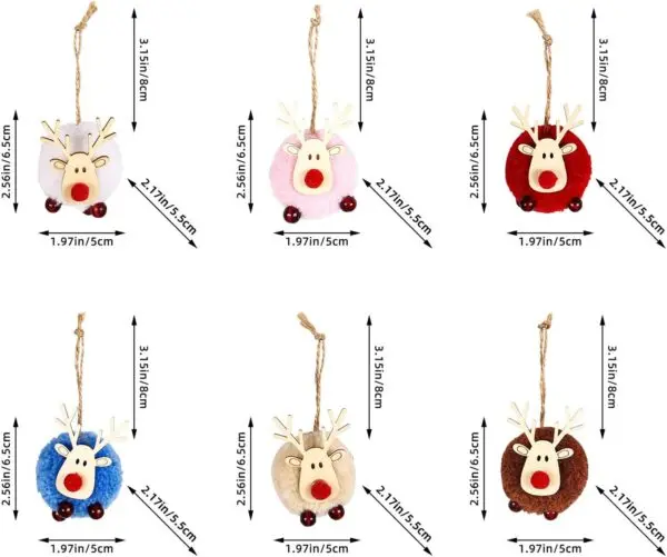 12er Set Weihnachtsanhänger Rentier – bunte Christbaumanhänger Deko aus Plüsch & Holz
