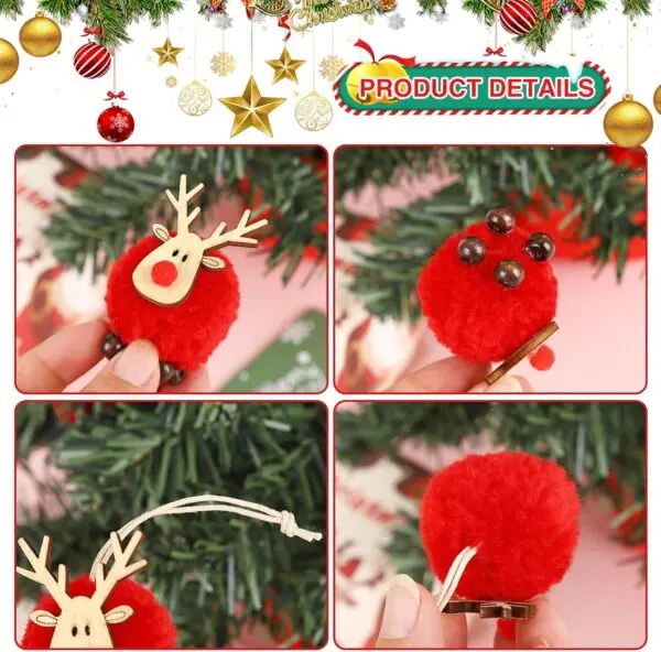 12er Set Weihnachtsanhänger Rentier – bunte Christbaumanhänger Deko aus Plüsch & Holz