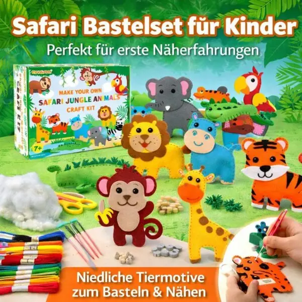 Safari Bastelset für Kinder – Nähset mit 10 Ti