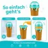 Slushy Becher 500 ml im Eiswaffel-Design – Frozen Squeeze Cup mit Löffel-Strohhalm für Slush-Eis, Saft & Cola