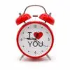 Roter Retro-Wecker „I Love You“ – analoger Doppelglocken-Wecker, Geschenkidee, Deko-Wecker, 16 cm