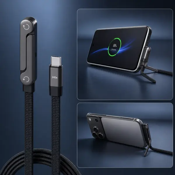 240W USB-C Schnellladekabel mit integriertem Handyhalter – 1,5 m