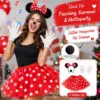 4-teiliges Maus-Kostüm Set Damen XS/S – roter Tüllrock mit weißen Punkten, Haarreif mit Ohren, Handschuhe & Schaumstoffnase Party, Fasching, Karneval
