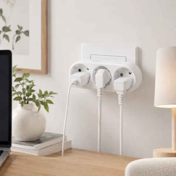 3-fach Steckdosenadapter 16A 250V – Dreifachstecker mit Schutzkontakt – kompakter Steckdosenverteiler ohne Kabel, Weiß