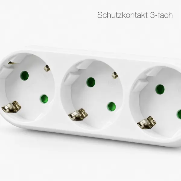 Steckdosenadapter 3-fach 16A 250V – Dreifachstecker mit Schutzkontakt, kompakter Steckdosenverteiler ohne Kabel, weiß