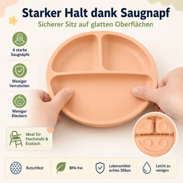 3er-Set Silikon-Teller mit Saugnapf – praktische Kinderteller für entspannte Mahlzeiten
