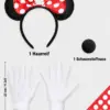 4-teiliges Maus-Kostüm Set Damen XS/S – roter Tüllrock mit weißen Punkten, Haarreif mit Ohren, Handschuhe & Schaumstoffnase Party, Fasching, Karneval