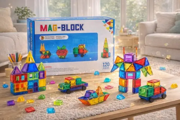 MAG-BLOCK Magnetbausteine 120 Teile – Magnetische Fliesen Set für Kinder ab 3 Jahren – 3D Bauen, Kreativität & Lernen