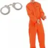 Gefangenen Kostüm Herren M – Orange Jumpsuit mit Handschellen – Männer Sträflings Kostüm Karneval, Halloween, Motto Party