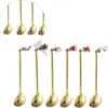 6-teiliges Goldenes Weihnachtslöffel-Set – Kaffeelöffel mit Weihnachtsanhängern aus Edelstahl (13,5 cm)