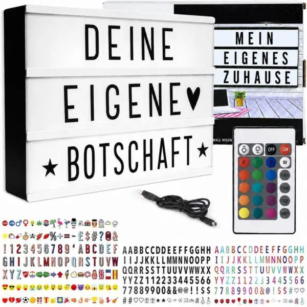 6ba79805069e00d82c5a595b05374a55.jpg LED Lightbox A4 Leuchtbox mit Fernbedienung – 16 Farben, USB & Batteriebetrieb, 294 Karten – Party Box für Geburtstag, Hochzeit & Deko
