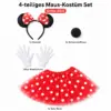 4-teiliges Maus-Kostüm Set Damen XS/S – roter Tüllrock mit weißen Punkten, Haarreif mit Ohren, Handschuhe & Schaumstoffnase Party, Fasching, Karneval