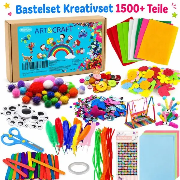Bastelset Kreativset 1500+ Teile – großer Bastelspaß für kleine Künstler
