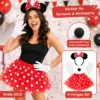 4-teiliges Maus-Kostüm Set Damen XS/S – roter Tüllrock mit weißen Punkten, Haarreif mit Ohren, Handschuhe & Schaumstoffnase Party, Fasching, Karneval