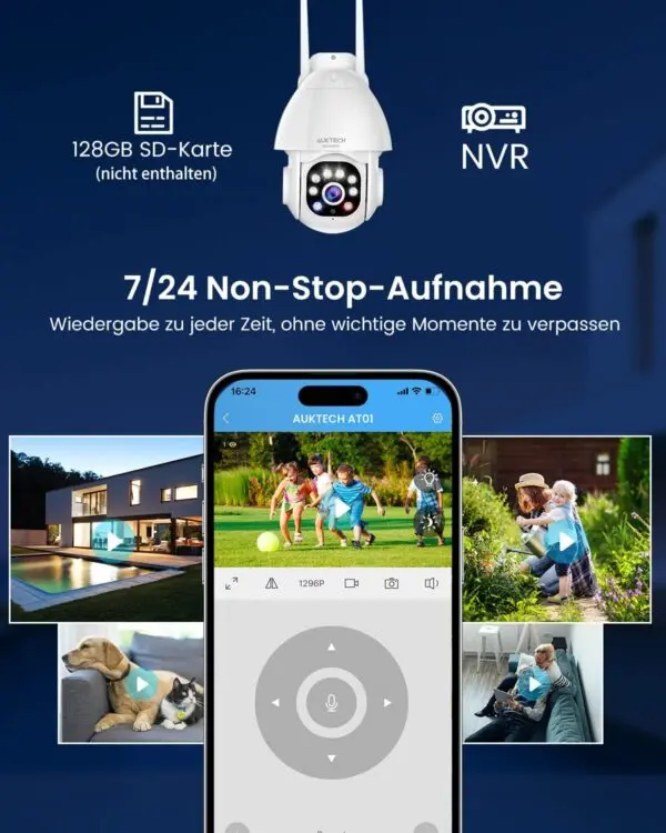 AUKTECH 2K WLAN Nachtsicht & 355° Drehung AUKTECH 2K WLAN Überwachungskamera Außen mit Bewegungserkennung, Nachtsicht & 355° Drehung