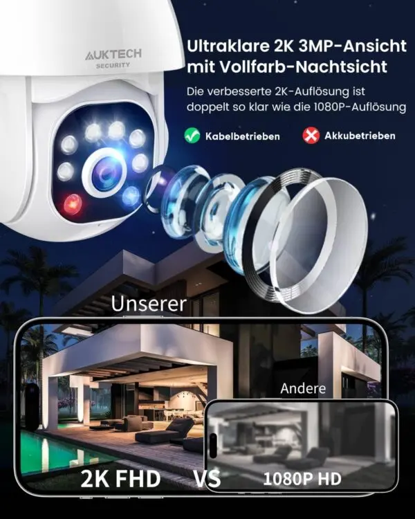 AUKTECH 2K WLAN Überwachungskamera Außen mit Bewegungserkennung 55° Drehung AUKTECH 2K WLAN Überwachungskamera Außen mit Bewegungserkennung, Nachtsicht & 355° Drehung