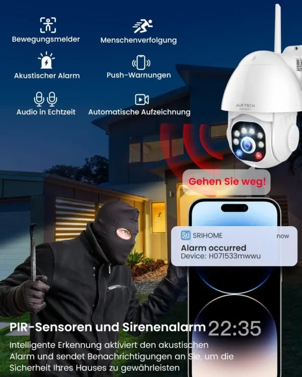 AUKTECH 2K WLAN Überwachungskamera Außen mit Bewegungserkennung AUKTECH 2K WLAN Überwachungskamera Außen mit Bewegungserkennung, Nachtsicht & 355° Drehung