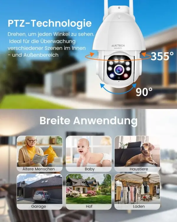 AUKTECH 2K WLAN Überwachungskamera Außen mit Bewegungserkennung, Nachtsicht AUKTECH 2K WLAN Überwachungskamera Außen mit Bewegungserkennung, Nachtsicht & 355° Drehung