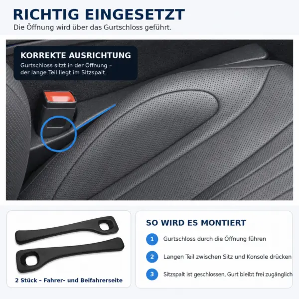 Autolückenfüller 2er-Set – Sitzspaltfüller mit Öffnung für Gurtschloss – für Fahrer- und Beifahrerseite, Schwarz