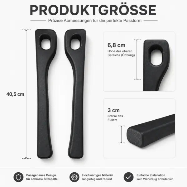 Autolückenfüller 2er-Set – Sitzspaltfüller mit Öffnung für Gurtschloss – für Fahrer- und Beifahrerseite, Schwarz