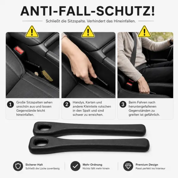 Autolückenfüller 2er-Set – Sitzspaltfüller mit Öffnung für Gurtschloss – für Fahrer- und Beifahrerseite, Schwarz