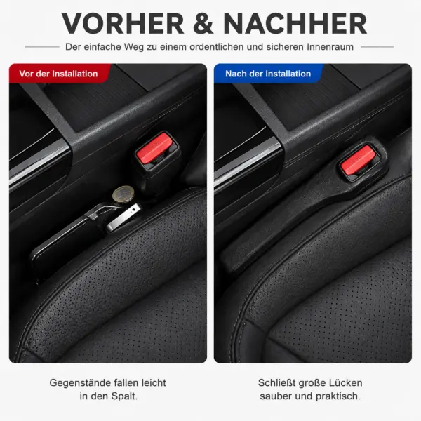 Autolückenfüller 2er-Set – Sitzspaltfüller mit Öffnung für Gurtschloss – für Fahrer- und Beifahrerseite, Schwarz