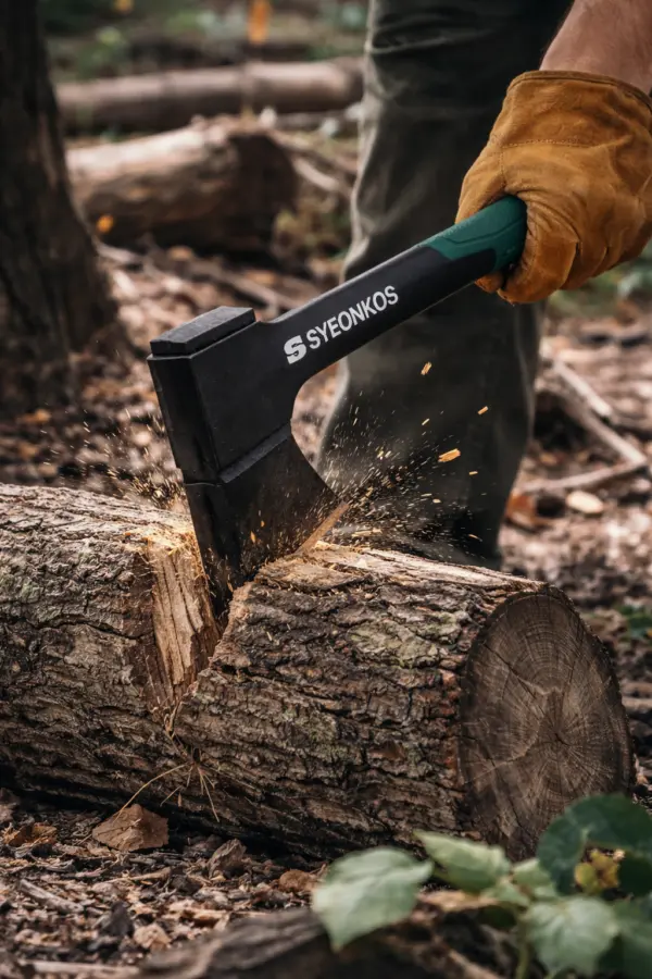 Axt Outdoor Axt mit Schutzhülle – robuste Camping- & Spaltaxt aus gehärtetem Stahl, rutschfester Griff, integrierter Hammer