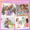 Bastelset Kinder Blumenstrauß DIY – Kreativset mit 8 Blumen, 2 Schmetterlingen, Holzstäben, Stoffpapier & Lichterkette – Geschenkidee