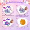 Bastelset Kinder Blumenstrauß DIY – Kreativset mit 8 Blumen, 2 Schmetterlingen, Holzstäben, Stoffpapier & Lichterkette – Geschenkidee