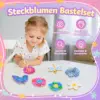 Bastelset Kinder Blumenstrauß DIY – Kreativset mit 8 Blumen, 2 Schmetterlingen, Holzstäben, Stoffpapier & Lichterkette – Geschenkidee