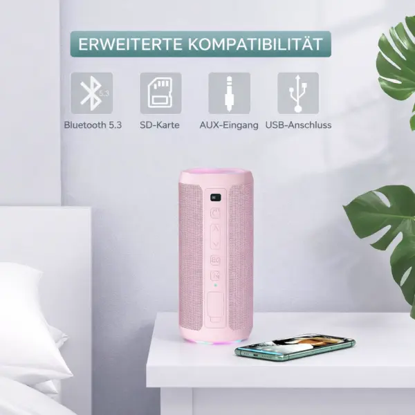 Bluetooth-Lautsprecher 24W mit LED-Lichteffekt – IPX7 wasserdicht – 30 Std. Akkulaufzeit