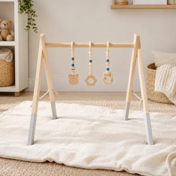 Holz-Spielbogen für Babys – 62 × 57 cm – mit 3 liebevoll gestalteten Anhängern