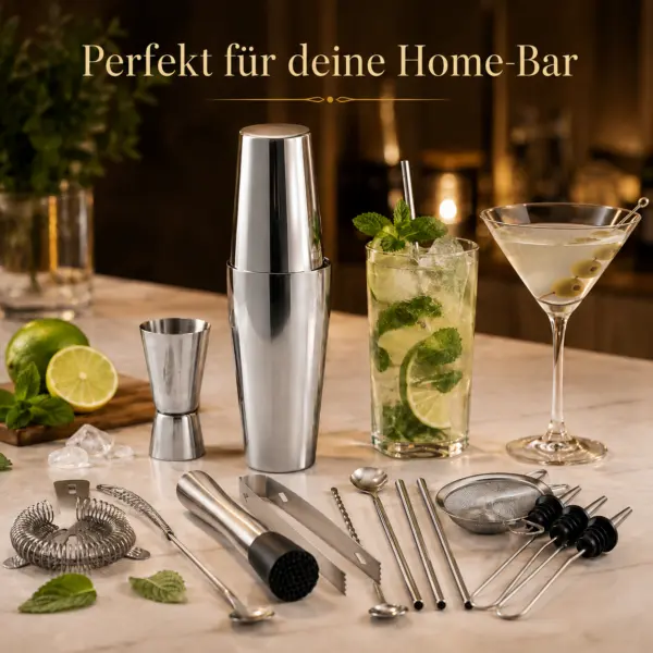 20-teiliges Cocktail Shaker Set – deine eigene Bar für zu Hause
