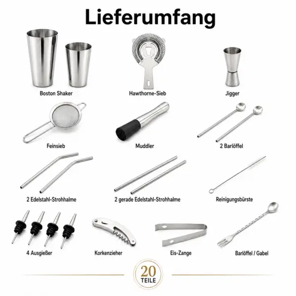 20-teiliges Cocktail Shaker Set – deine eigene Bar für zu Hause