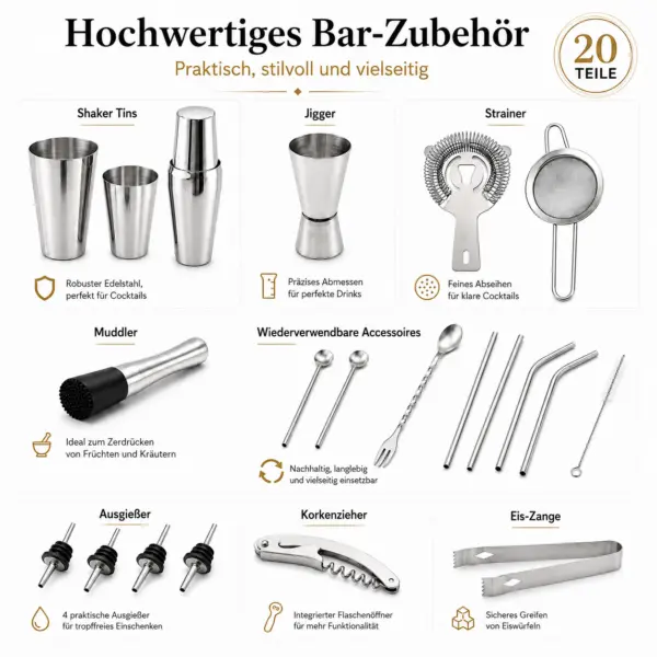 20-teiliges Cocktail Shaker Set – deine eigene Bar für zu Hause