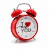 Roter Retro-Wecker „I Love You“ – analoger Doppelglocken-Wecker, Geschenkidee, Deko-Wecker, 16 cm