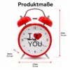 Roter Retro-Wecker „I Love You“ – analoger Doppelglocken-Wecker, Geschenkidee, Deko-Wecker, 16 cm