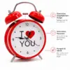 Roter Retro-Wecker „I Love You“ – analoger Doppelglocken-Wecker, Geschenkidee, Deko-Wecker, 16 cm