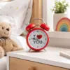 Roter Retro-Wecker „I Love You“ – analoger Doppelglocken-Wecker, Geschenkidee, Deko-Wecker, 16 cm