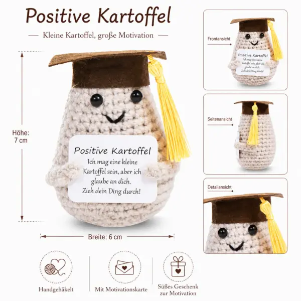 Positive Kartoffel mit Abschlussmütze – kleines Motivationsgeschenk für Schüler, Abiturienten & Studenten