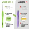Häkelnadel-Set 13 Größen 2–10 mm mit ergonomischem Softgriff, Zubehör & Kaktus-Aufbewahrungstasche – Häkelset für Anfänger & Profis