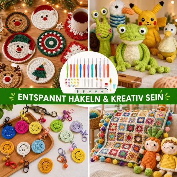 Häkelnadel-Set 13 Größen 2–10 mm mit ergonomischem Softgriff, Zubehör & Kaktus-Aufbewahrungstasche – Häkelset für Anfänger & Profis