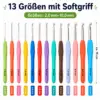Häkelnadel-Set 13 Größen 2–10 mm mit ergonomischem Softgriff, Zubehör & Kaktus-Aufbewahrungstasche – Häkelset für Anfänger & Profis