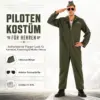 Kampfpilot Kostüm für Herren – Größe L – Fliegeranzug mit Mütze & Sonnenbrille